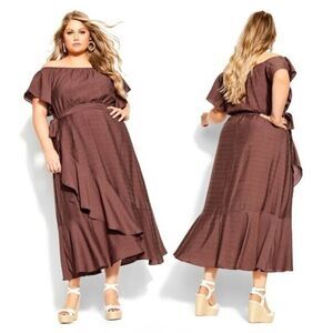City Chic Plus Size Women's Flirty‎ Ruffle Wrap Lined Party Maxi Dress